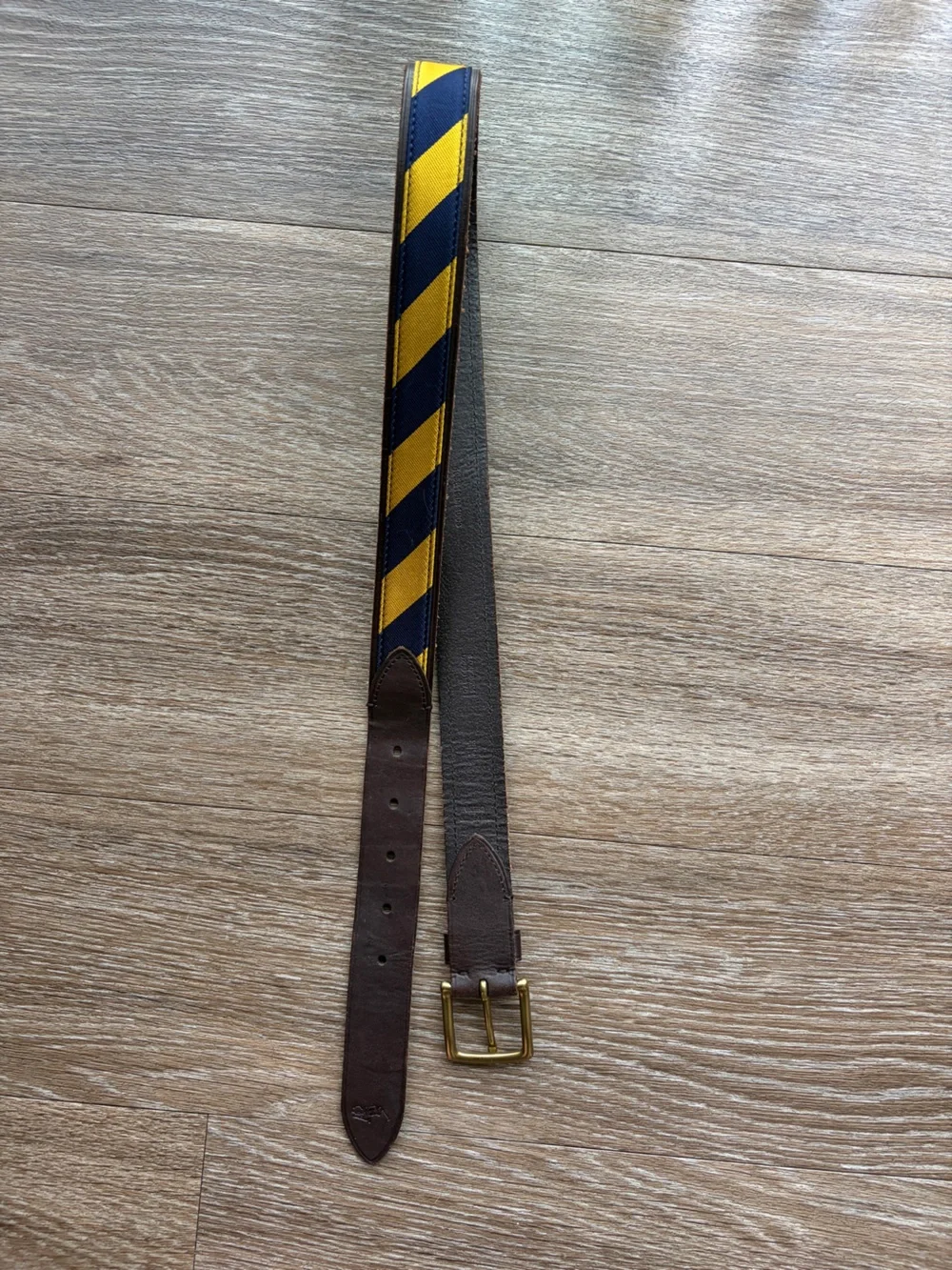 Polo Men’s 34 Striped Yellow & Navy Canvas Leather-Trim Men’s Belt